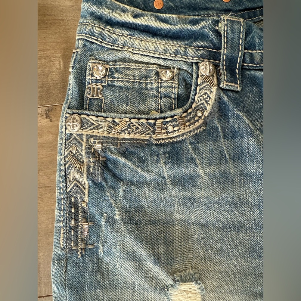 NEW Miss Me Signature‎ Cropped Jeans Women 29 Light JE8089C Stitch Aztec Pocket - Picture 5 of 10
